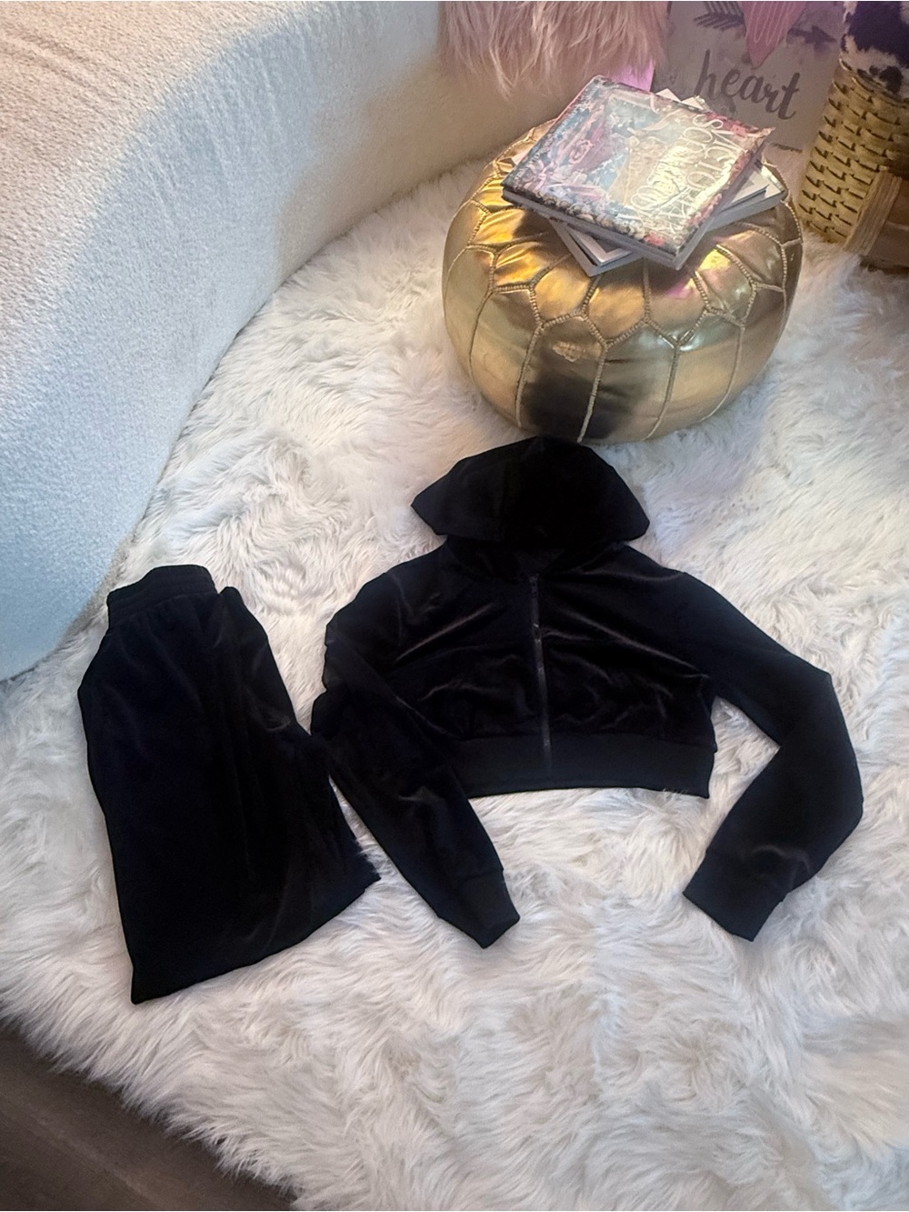 SHEIN Black Velvet tracksuit Wide-Leg Lounge Pants